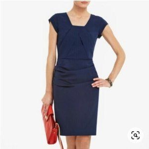 BCBGMAXAZRIA Navy Rouched Sides Cap Sleeve "Joana"